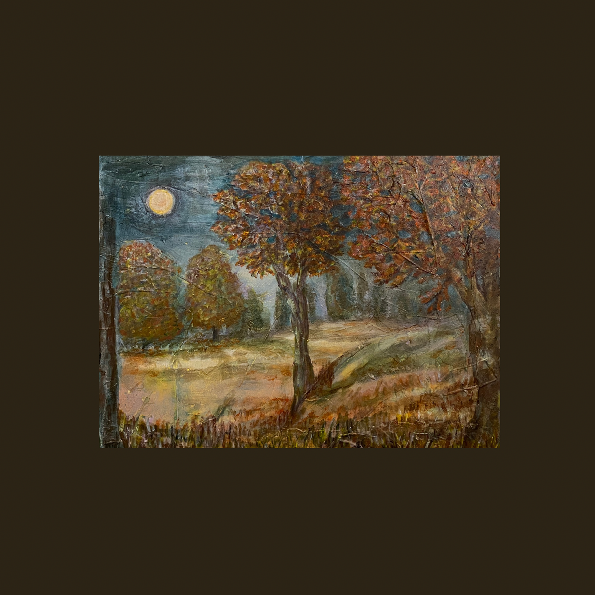Autumn Landscape at Night with Full Moon - 15.5 x 12 x 1