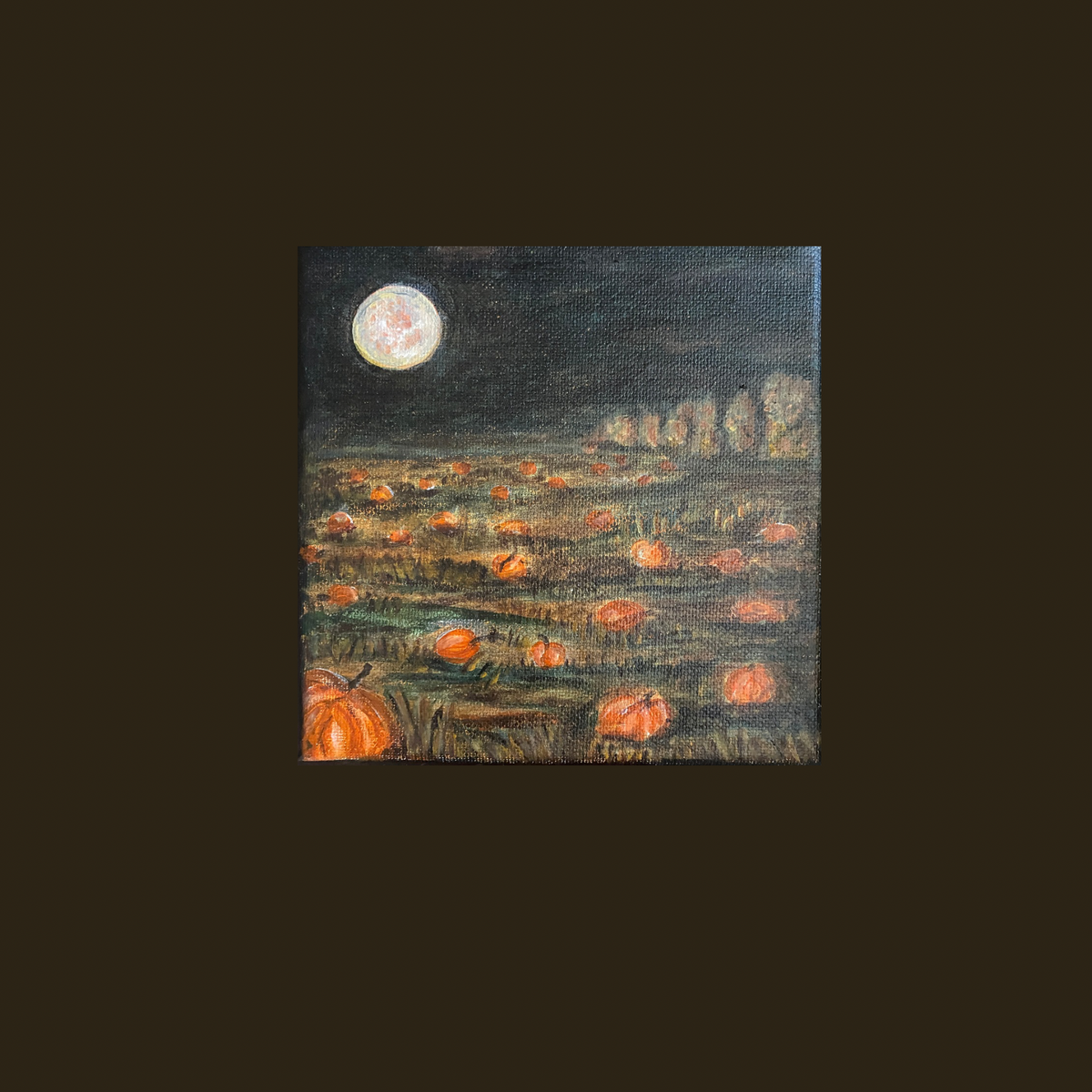 Pumpkin Field at Night -6 x 6 x .75